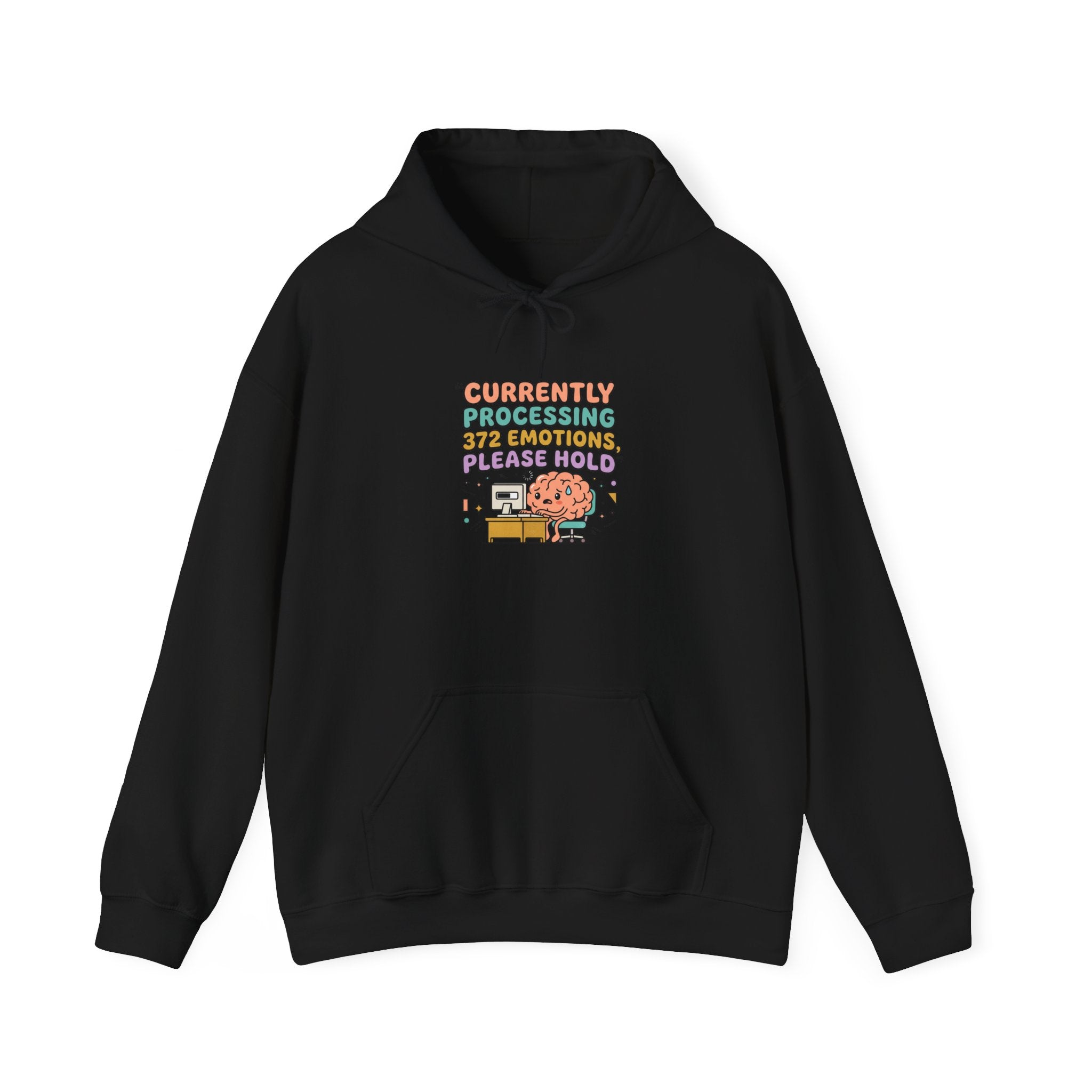 Currently Processing, Be Right Back Hoodie | mental health humor, retro wavy text